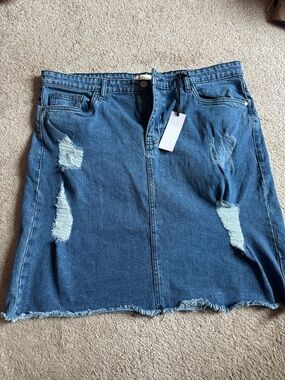 Classic Blue Distressed Denim Skirt